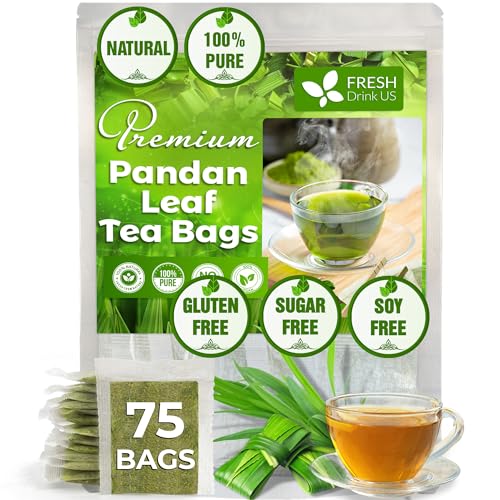 Image of FreshDrinkUS, Premium 75 Pandan Leaf Tea Bags, 100% Natural & Pure from Pandan Leaves. Loose Leaf Pandan Herbal Tea. Made with Natural Material Tea Bags. No Sugar, No Caffeine, No Gluten, Vegan.