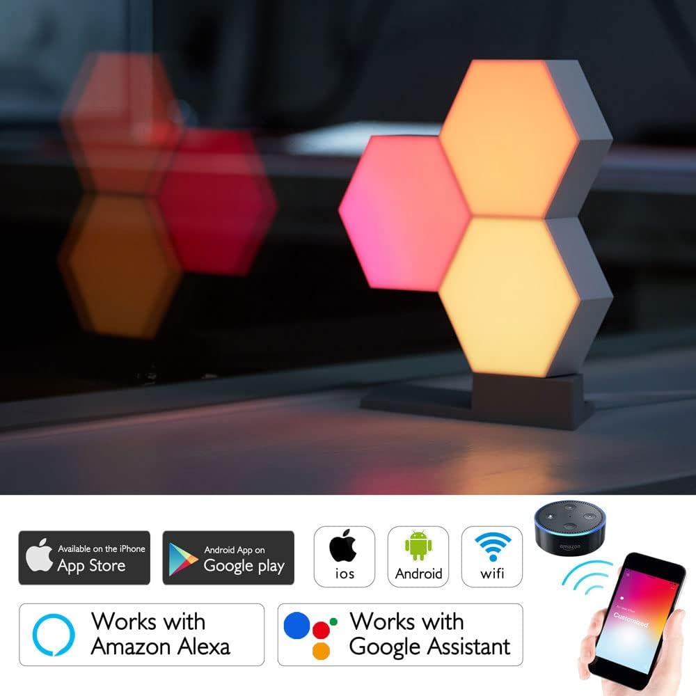 Yescom APP Control Smart LED Light Panels Hexagon Smarter Expansion Kit 16 Million Colors Changing Gaming Room Decor Touch Lamp Replacement