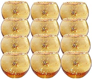 GBATERI 12 Pack Speckled Gold Votive Candle Holders,Round Mercury Glass Tealight Candle Holders 2" H for Home, Parties, and Wedding Decor(Gold)-Tea Light Candles not Included