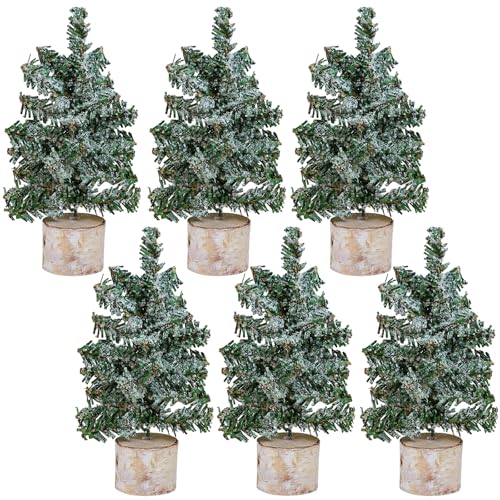 Winlyn Set of 6 Snowy Mini Christmas Tree Artificial Flocked Canadian Pine Tree 4" Tall Tabletop Tree for Winter Christmas Holiday Party Centerpiece DIY Crafts Mantel Table Decorations