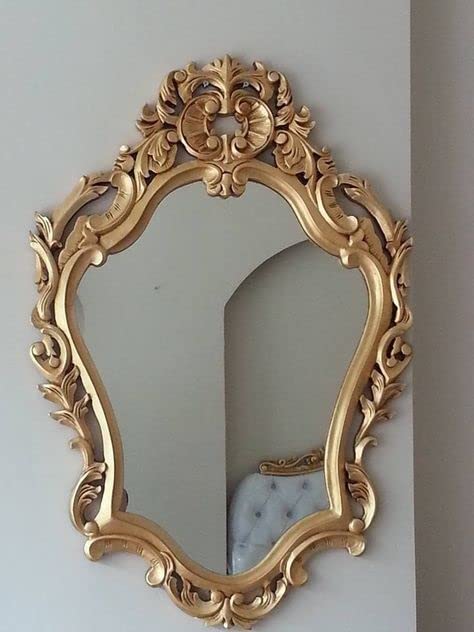 Royal Wood Wall Decor Mirror Frame Golden siz 30x20 inc''only Frame no Mirror