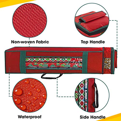 ProPik Wrapping Paper Storage Bag with Pocket and Handles Including Hanging Loop Heavy Duty Material with Clear Window 47 x 10 x 10 Inch Fits 40 Inch Long Rolls (Red, 1 Count) by ProPik - Image 2