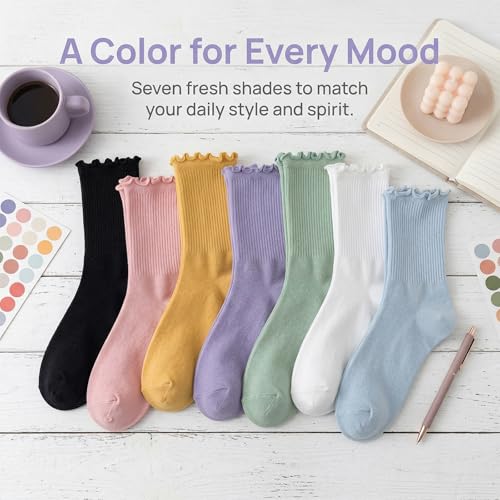 Image of GuaziV Women's Ruffle Socks, Womens Fun Novelty Crew Colorful Fashion Casual Socks
