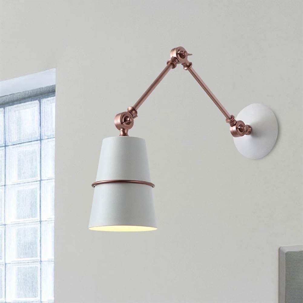 VDOQTLJT Wall Lighting Lamp PostFashion Wrought Iron Light Fixture Rocker Telescopic Folding Hotel Room Sconce E27 Bedroom Bedside Decor(Rose Gold)