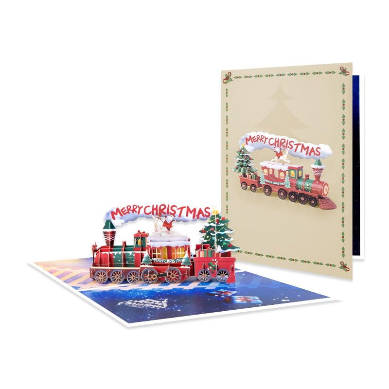 Merry Christmas Greeting Cards Pop Up 3D Christmas Greeting Card Gift for Kids Husband Wife Mom Dad, Xmas Train