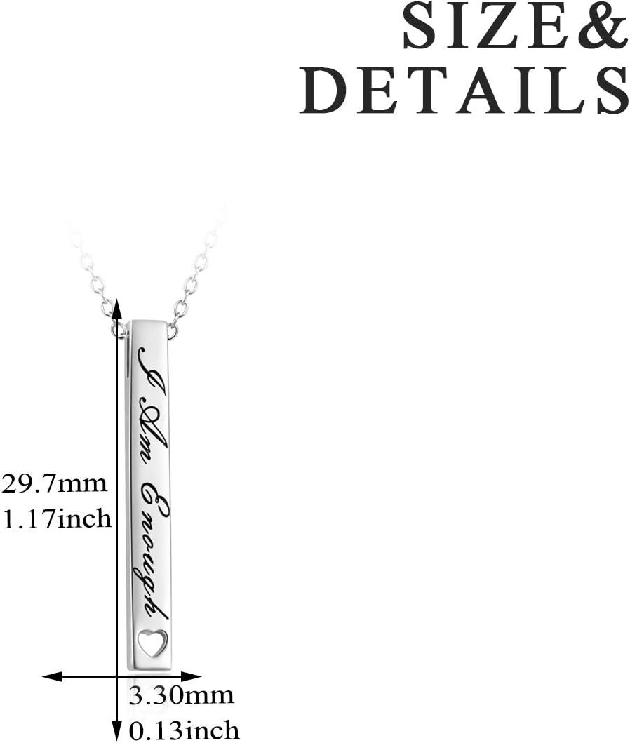 925 Sterling Silver Vertical Bar Necklace Engraved Message Inspirational Jewelry Gifts for Women