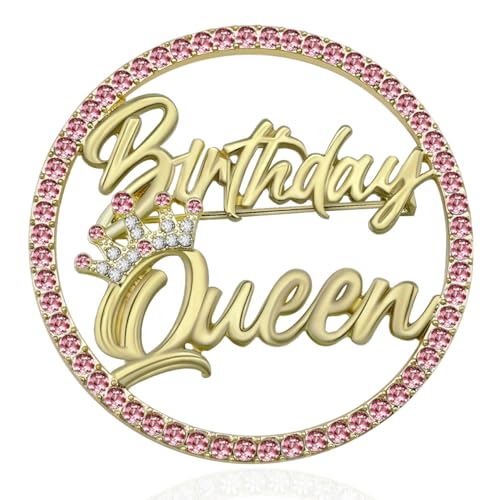 Image of Birthday Queen Pin, Gold Rhinestone Birthday Girl Pin - Metal Brooch for Party Outfit Accessories