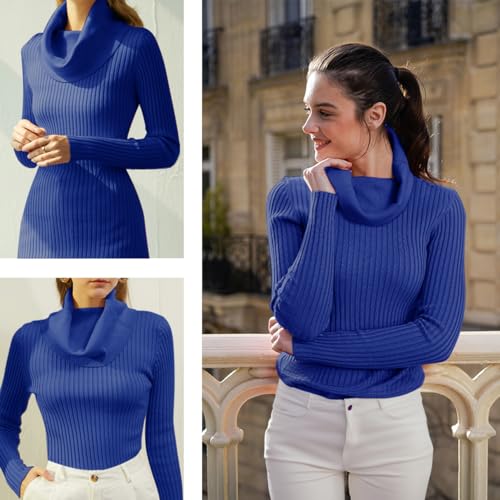 Image of v28 Women's Stretchable Cowl Neck Knit Long Sleeve Slim Fit Bodycon Sexy Sweater