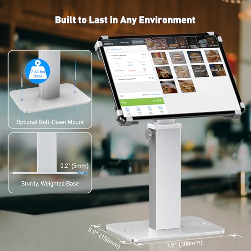 Image of AboveTEK Anti-Theft iPad Kiosk Stand, 360 Rotation & Adj. Height 8.3 inch-13.4 inch, Heavy-Duty Steel & Aluminum, Fits 9.7 inch-13 inch Tablets, Security Retail POS Tablet Stand for Business & Commercial Use (Silver)