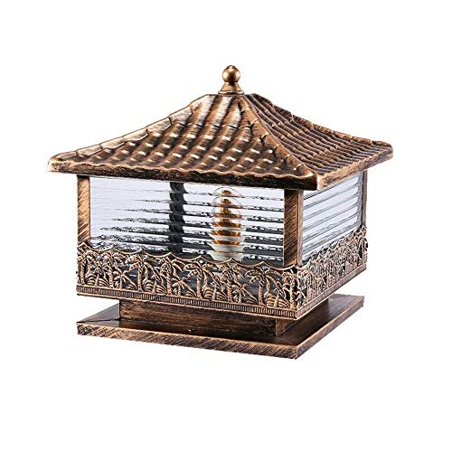 Luz de pilar externa con pantalla cuadrada Lámpara de jardín al aire libre Poste de luz en acabado de bronce E27 Farola de camino de paisaje Farola IP65 Lámpara de columna de exterior impermeable (t