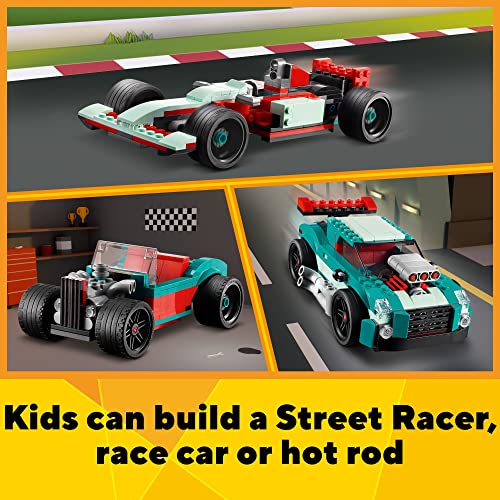 Creator 3in1 Street Racer 31127 Building Kit Featuring a Muscle Car, Hot Rod Car Toy and Race Car; Car Models for Kids Aged 7+ Who Love Creative Fun and Fast-Paced Action (258 Pieces) - Lego - Immagine 4
