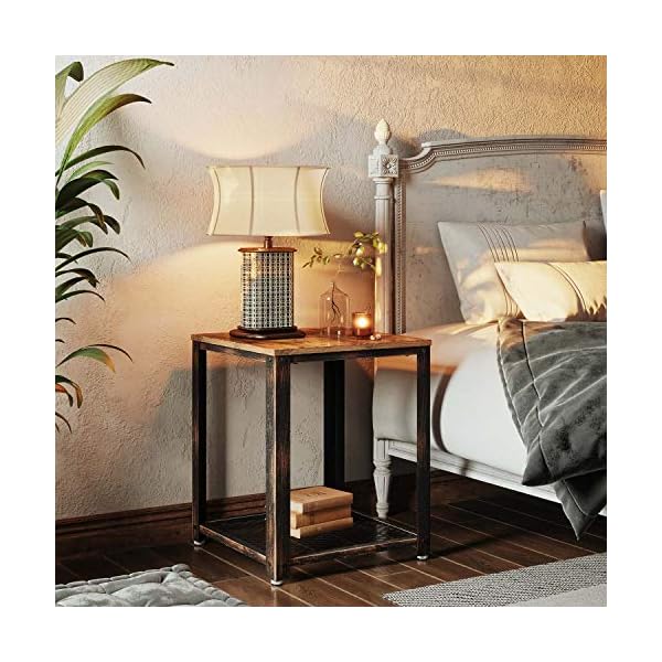 Rolanstar Rustic End Table, 2-Tier Side Table with Retro Metal Frame and Iron Mesh Storage Organizer Shelves, for Living Room, ED001-A - Image 5