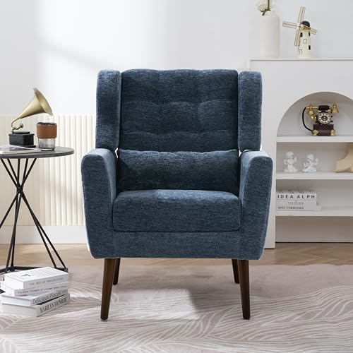 Sillón moderno chenille plegable azul oscuro miniatura 1