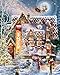 Springbok's Christmas Eve Cottage 1000 Piece Jigsaw Puzzle is a Classic Image of a Cozy Christmas Cottage Complete with Snowman and Santa Sailing Above in His Sleigh