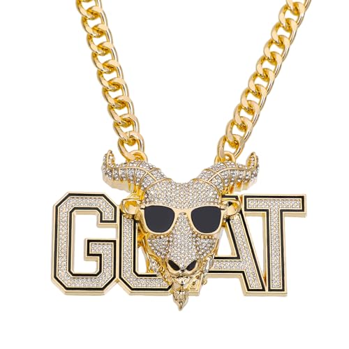 Huge Goat Necklace Chain Many Bright Stones Goat Pendant Greatest of All Time Turnover Chain For Adults Player Team Football Soccer Baseball Basketball Softball Fantasy Football