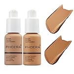 2 Pack PHOERA Foundation 105 Sand and 106Warm Sun,Flawless Soft Matte Liquid Foundation 24 HR Oil Control Concealer Foundation Makeup.