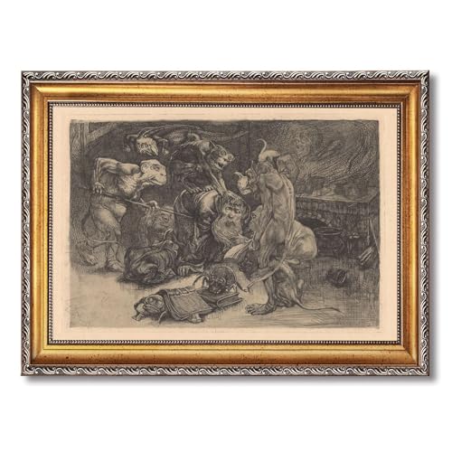 Vintage Framed Mystic Creatures and Old Sage Wall Art Canvas