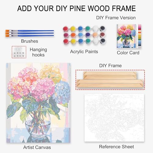 Colorful Flowers Bush DIY Painting by Number for Adults Beginner,Easy to Paint Artwork Various Kinds of Flowers Paint by Numbers on Canvas with Brushes and Acrylic Pigment With Frame 16x20inch
