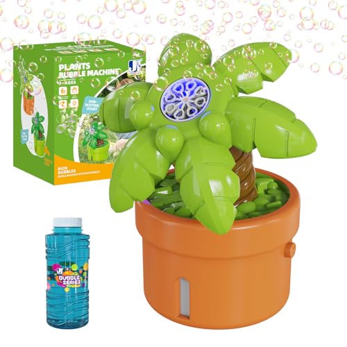 Panamalar Cocoteros Máquina de Burbujas para Niños, Planta Máquina de Pompas de Jabón 8000+ Pompas, Juguete Automático para Hacer Burbujas con Solución/Luces para Fiesta al Aire Libre Boda, Naranja
