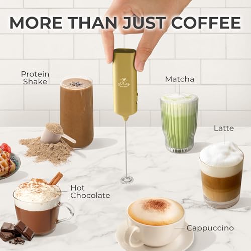 Image of Mini & Mighty Milk Frother Wand - Powerful Handheld Coffee Frother, Battery Operated Drink Mixer - Compact Pocket Size - Detachable Whisk for Latte, Cappuccino, Matcha, Hot Chocolate