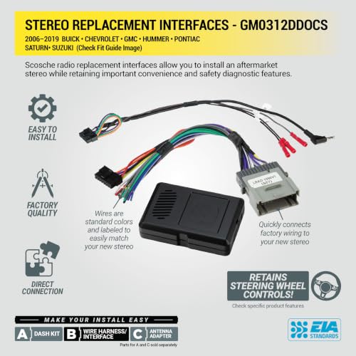 Image of Scosche GM0312DDOCS Double DIN Radio Installation Kit Compatible with Select 1994-2012 General Motors Vehicles - Complete Car Stereo Install Kit with Steering Wheel Controls - See Fit Guide in Images