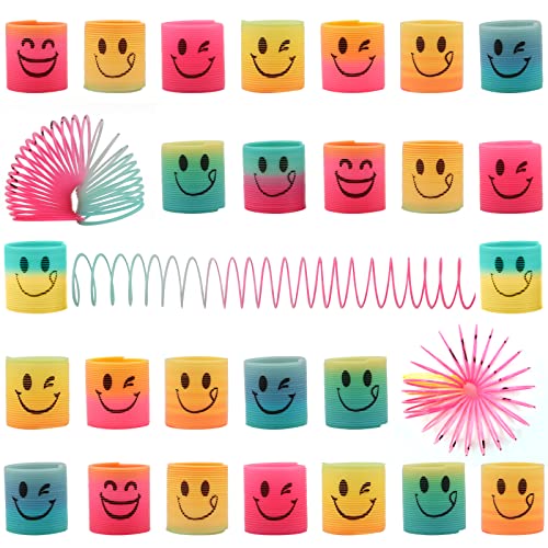 ZOCONE 30 Piezas Mini Juguetes Muelle Regalo para Clase Cumpleaños, Juguetes de Primavera del Arcoiris con Sonrientes, Muelles Juguetes para Detalles Cumpleaños Niños Relleno de Piñatas de Cumpleaños Cover