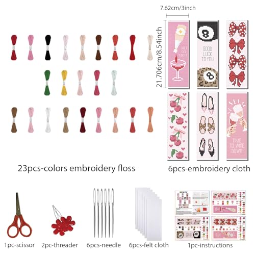 Image of FREEBLOSS 6 Set Cross Stitch Bookmark Kit for Adult Beginners Stamped Cross Stitch Kits Women's Theme Embroidery Bookmarks Craft Kit with Instructions for Gift 11CT 8 inchx2.4 inch