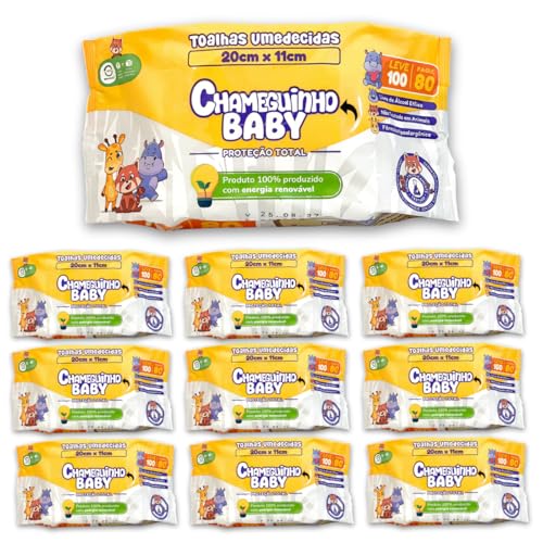 KIT 10 PACOTES CHAMEGUINHO BABY LENÇOS UMEDECIDAS LENÇO 1000 FOLHAS