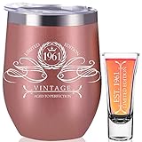 PARIS PRODUCTS CO. Vintage 1961 Aged To Perfection Stainless Steel 62 Wine Tumbler + Shot Glass, 62nd Birthday Gifts For Women, Birthday Decorations, Mom Birthday Gifts, Coffee Tumbler, Sister Gifts