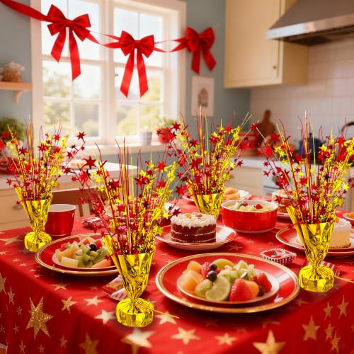 YinNorth 6 Pack Metallic Foil Spray Table Centerpiece Decoration Star Brust Glitter Table Topper Decor for Birthday Circus Casino Graduation Christmas New Year's Eve Party Supplies Red Gold by YinNorth - Used condition - Image 4