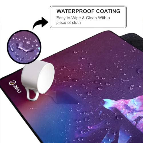 Image of Fantasy Wolf Large Desk Mat, Extended Mouse Pad 58.5 x 28 cm, Desk Pad, Washable Mousepad, 2mm Thick Non-Slip Rubber Base, Stitched Edges for Office, Home & Workstation (Multicolour)