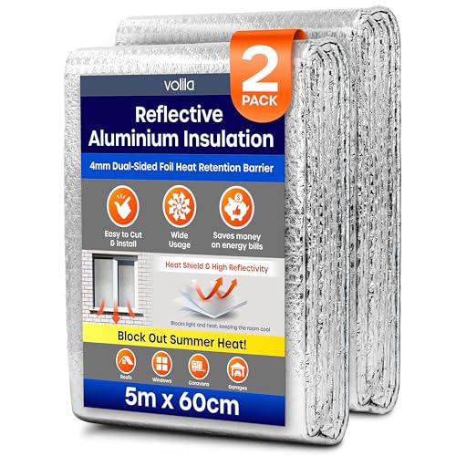 Foil Insulation Roll 2 Pack (5m x 60cm) - Thermal Insulation Foil for Floor Roof Wall & Ceiling - Heat Retention Barrier for Attics Lofts Garages Sheds Greenhouses Boats & Pet Homes