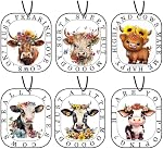 Highland Cow Car Air Fresheners, Cute Cow Print Stuff Hanging Car Accessories Merch Stuffed Animals Decor Gifts 6 Pack for Women Men Home Decorations Party