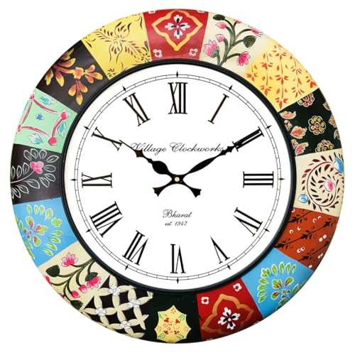 RoyalsCart Elegant Handmade Painting Analog Wall Clock Masterpiece for Your Home Decor || Clock Size - 16 x 16 inches [KTWC186]