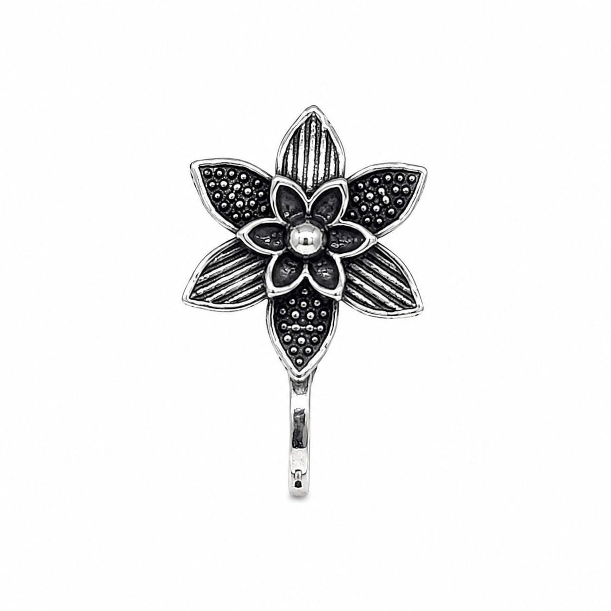 anuradha Plus Jewellery Latest Oxidised silver finishing Floral shape Nose Pin | Ring | Without Piercing | Adjustable | Nose Ring | Nathiya|Nathani | For Festival |Navratri For womens & Girls.-picture-31