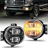 Auxbeam Upgraded LED Fog Lights with Amber DRL, Compatible with Dodge Ram 1500 2002-2008, Dodge Ram 2500/3500 2003-2009, Durango 2004-2006, DOT Approved OEM Replacement Bumper Fog Lamps, Black