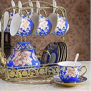 Dinner plate European Bone China Coffee Pot Coffee Cup Saucer Spoon Set Ceramic Mug Porcelain Tea Cup Cafe Party Drinking Utensils (Color : A, Size (B As the picture show