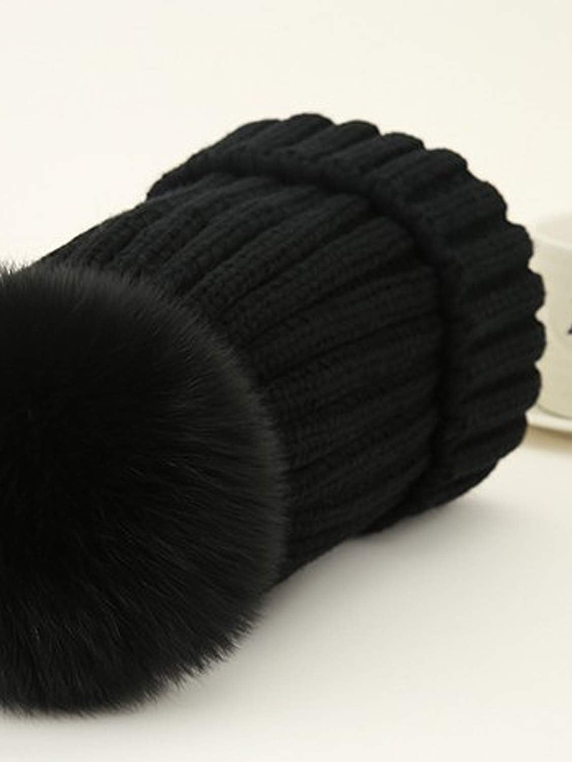 Winter Knit Beanie Hat with Real Fox Fur Pom Pom Chunky Snow Cap for Women Girls - Image 3