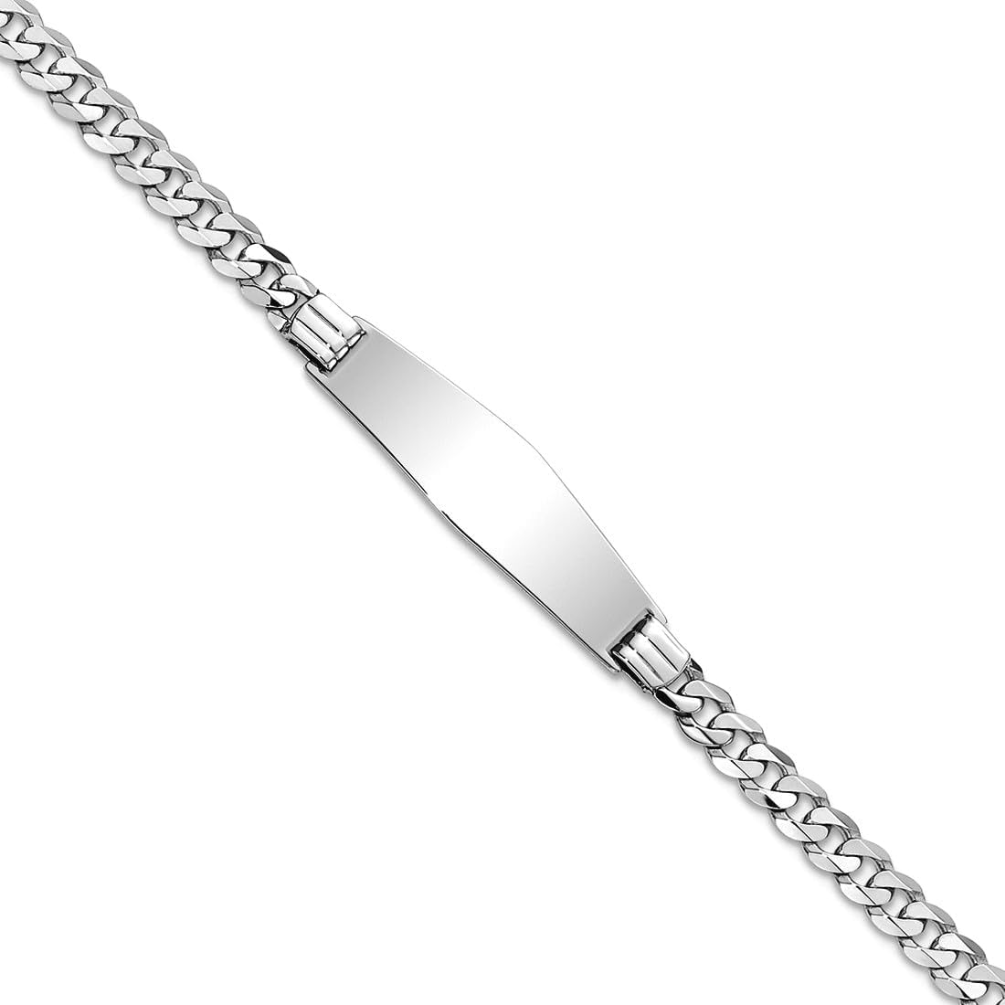 JewelryWeb 7.5mm 14k White Gold Flat Curb Link Soft Diamond Shape ID Bracelet Identification Bracelet for Women