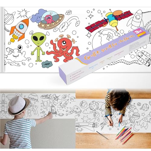Children's Drawing Roll，Coloring Paper Roll for Kids Gift,120 * 11.8 Inches DIY Painting Drawing Paper Roll, Sticky Drawing Paper Roll, Early Educational Toys for Kids (Universe)