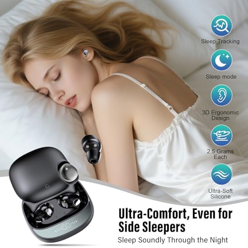 Bluetooth Kopfhörer Kabellos, Schlaf kopfhörer Seitenschläfer mit Schlafüberwachung, Schlafkopfhörer Bluetooth 5.4, 7 EQ Sleep Earbuds 2026, Mini Ohrhörer zum Schlafen 48Std, In Ear Kopfhörer Wecker