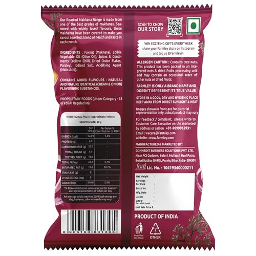 Image of Farmley Cream & Onion Makhana | Roasted In Olive Oil | 51g