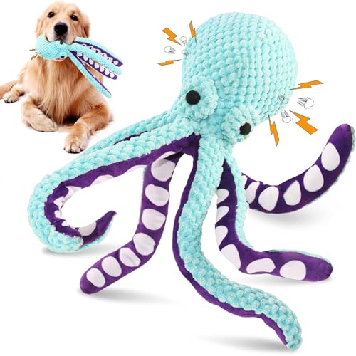 Pet Dog Squeaky Toy Octopus Interactive Dog Toy Anti-Anxiety Chew Toys in Plush Soft Fabrics can give teeth cleaning for Small Medium Large Dogs