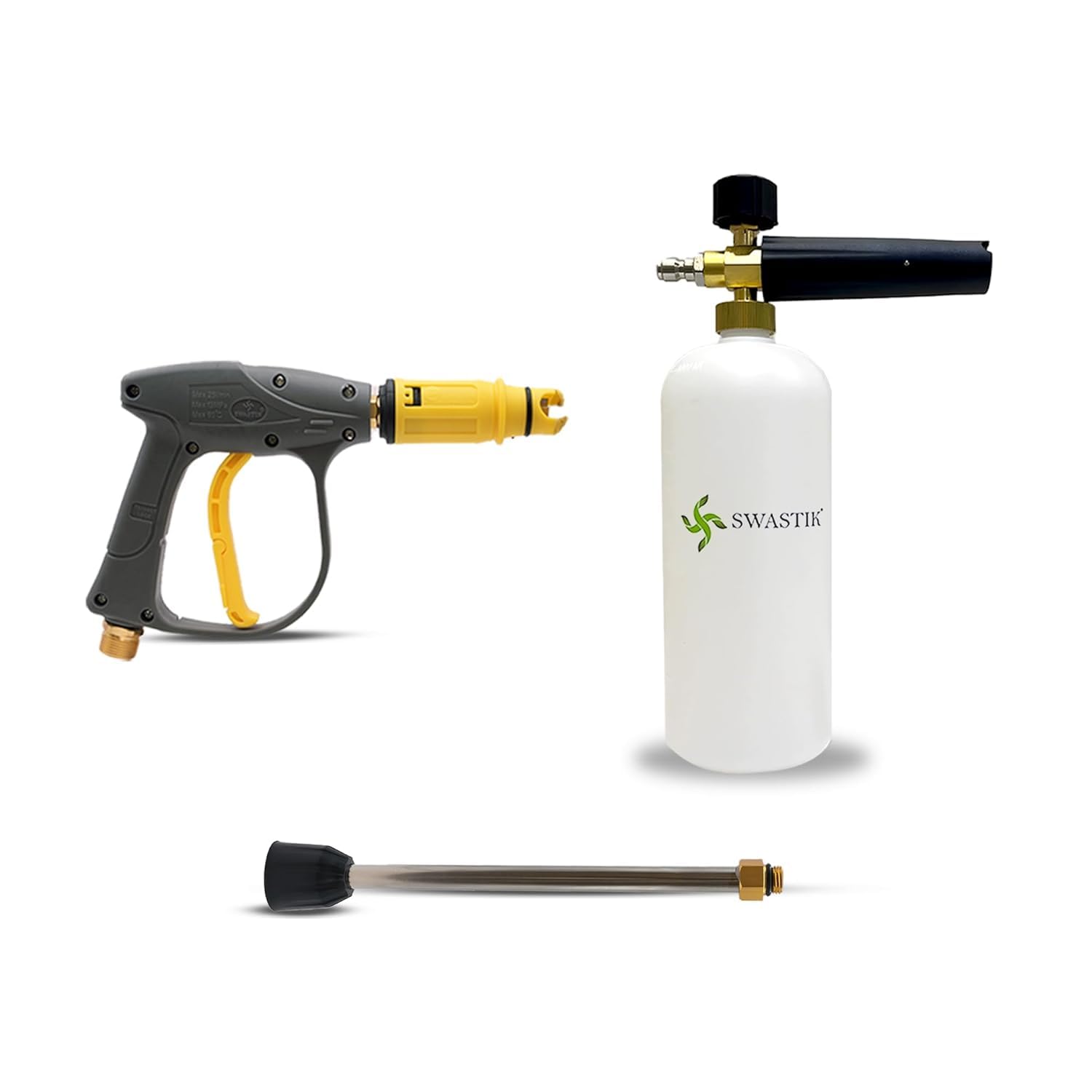 SWASTIK Pressure Washer Spray Gun with Lockable Handle, 1L Foam Cannon & Extension Rod, Adjustable Nozzle Car Wash Kit, Compatible with STARQ, VANTRO, AGARO & Shakti (Yellow Gun)-image-48