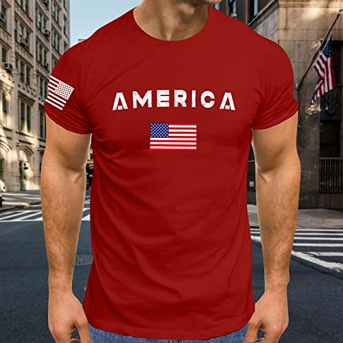 Stars And Stripes Print Tee Shirt For Men Athletic Fit Floral T Shirts Funncy Street Wear Men's T-Shirts Red #TOP1