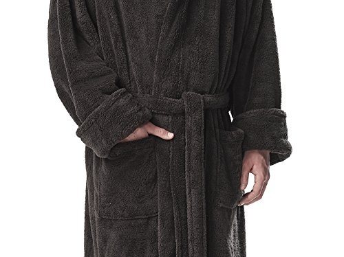 Arus Mens Hooded Fleece With Long Ankle Length Turkish Bath Robe Charcoal, Large-X-Large #TOP4