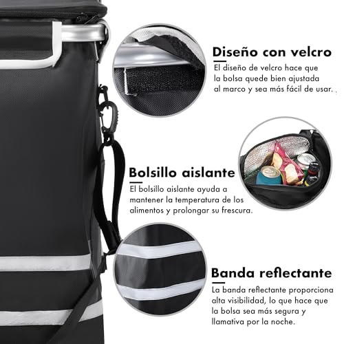Miniatura 5 de T-Lovendo.Es Carro Compra Plegable Ruedas Grandes Aluminio Ligero Bolso Térmico Aislamiento Reflectante Bolsa Extraíble Transporte Fácil Ergonómico Resistente Compacto Multifunción Urbano