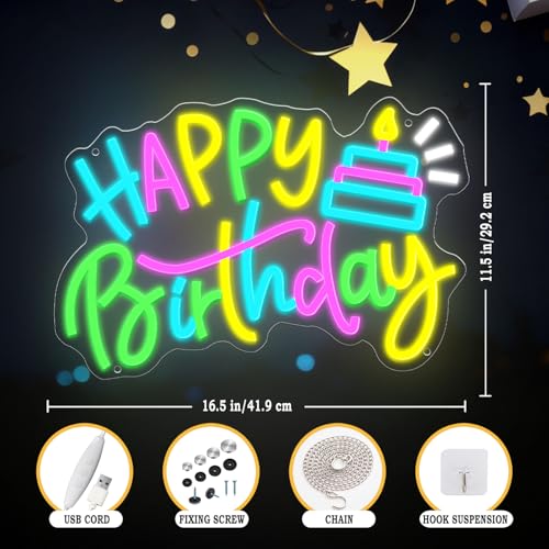 Shellspace Happy Birthday Neon Sign for Wall Decor, Art Dimmable Decoration Happy Birthday Neon Light Sign for All Birthday Party Decoration, Led Signs for Any Ages Bday Celebration Decoration by shellspace - Image 2