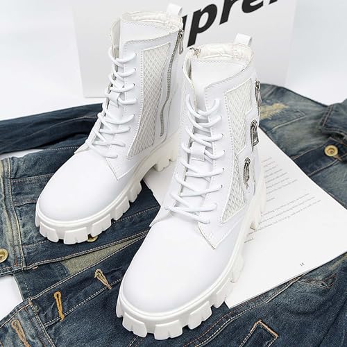 Men's Motorcycle Boots Comfortable Leather Combat Boots Men's Lace Up Side Hollow Out Breathable Bicycle Boots Men's Classic Casual Boots3