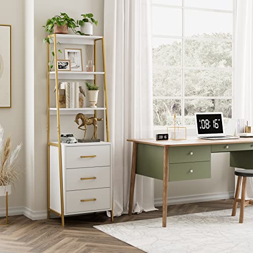 Modern 4-Tier Bookshelf with Drawers for Living Room